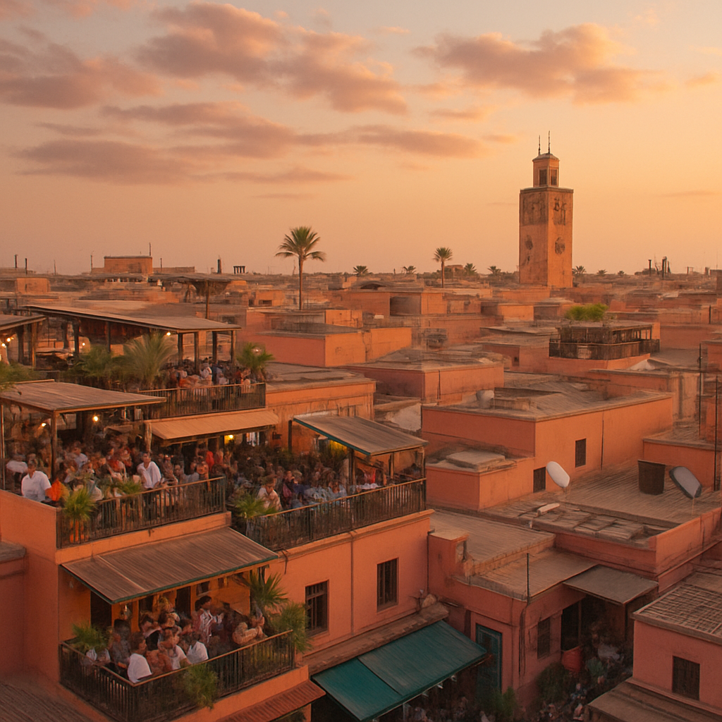 Marrakech vue du soir dans la médina près du palais jad mahal au coucher de soleil avant de faire la fête